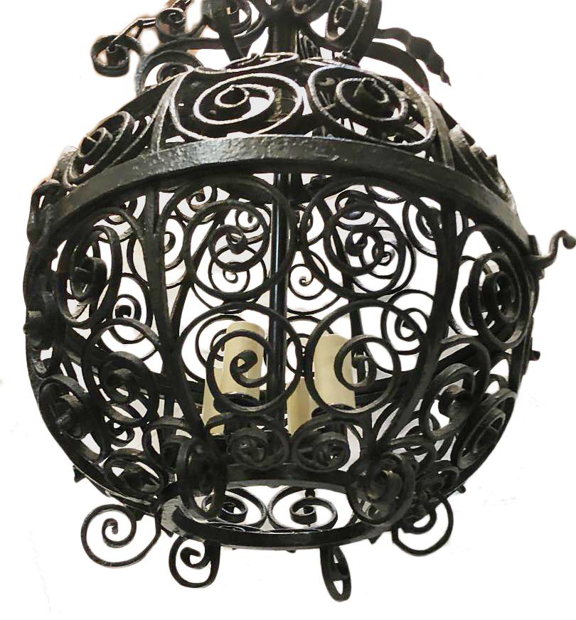 Antique Wrought Iron Lantern In Good Condition For Sale In New York, NY