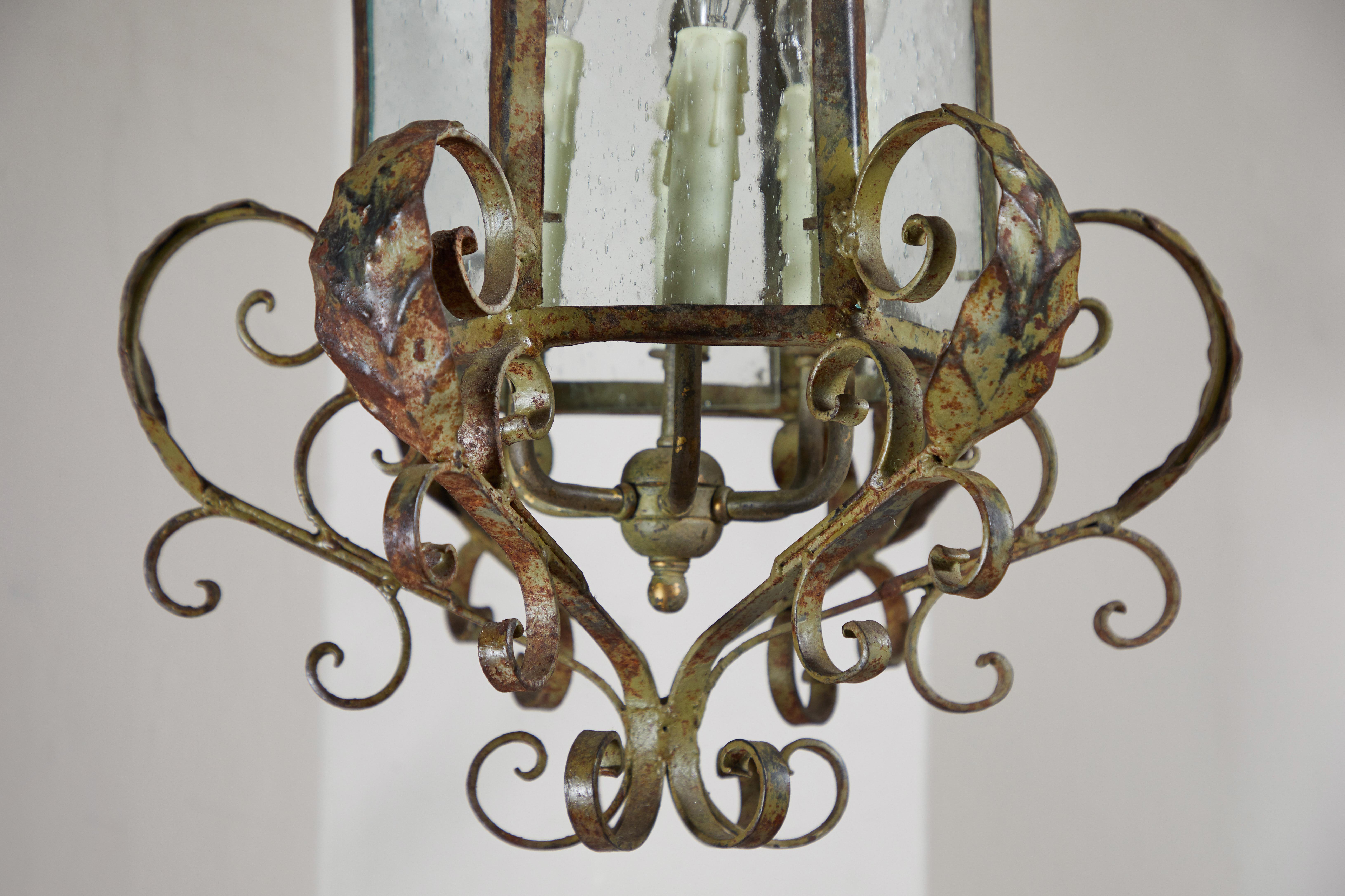 Antique Wrought Iron Lantern In Good Condition For Sale In Los Angeles, CA