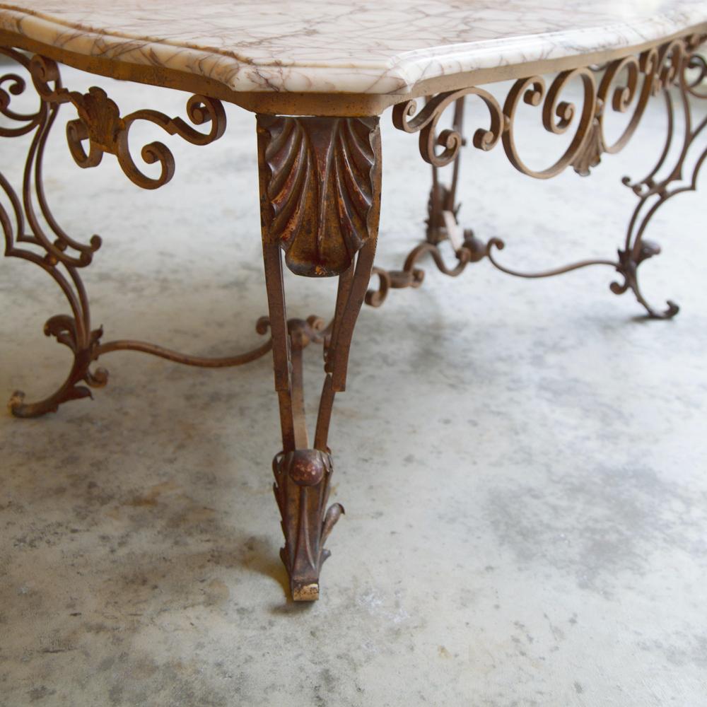 Antique Wrought Iron and Marble Coffee Table 5
