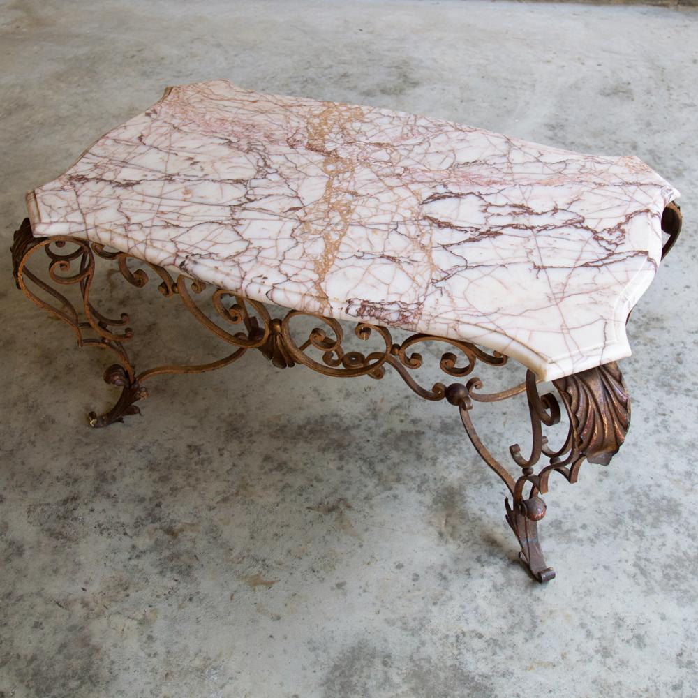Baroque Revival Antique Wrought Iron and Marble Coffee Table