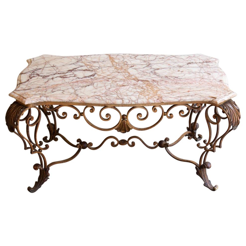 Antique Wrought Iron and Marble Coffee Table