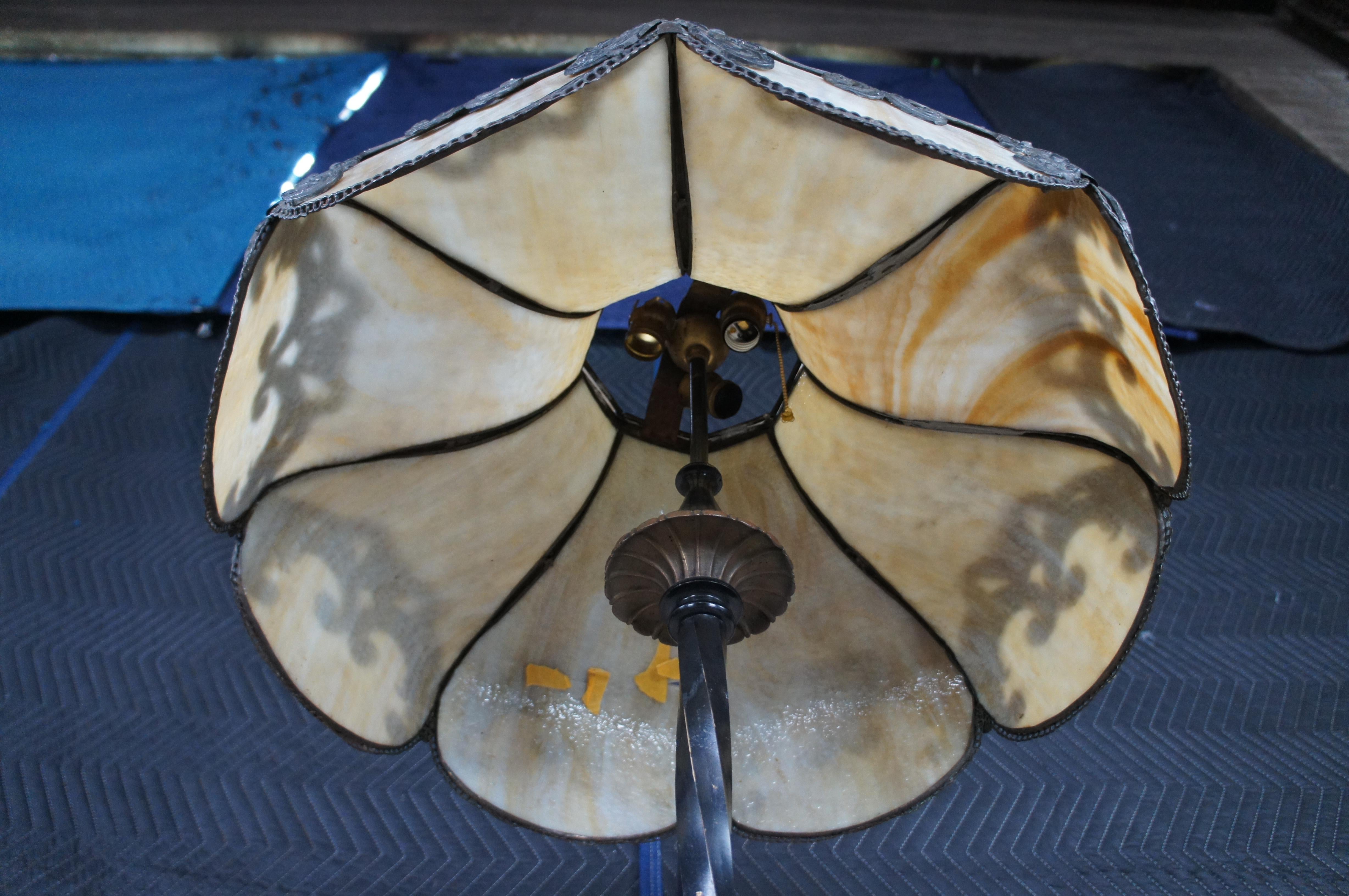 Antique Wrought Iron Marble Slag Glass Tiffany Style Floor Lamp 66