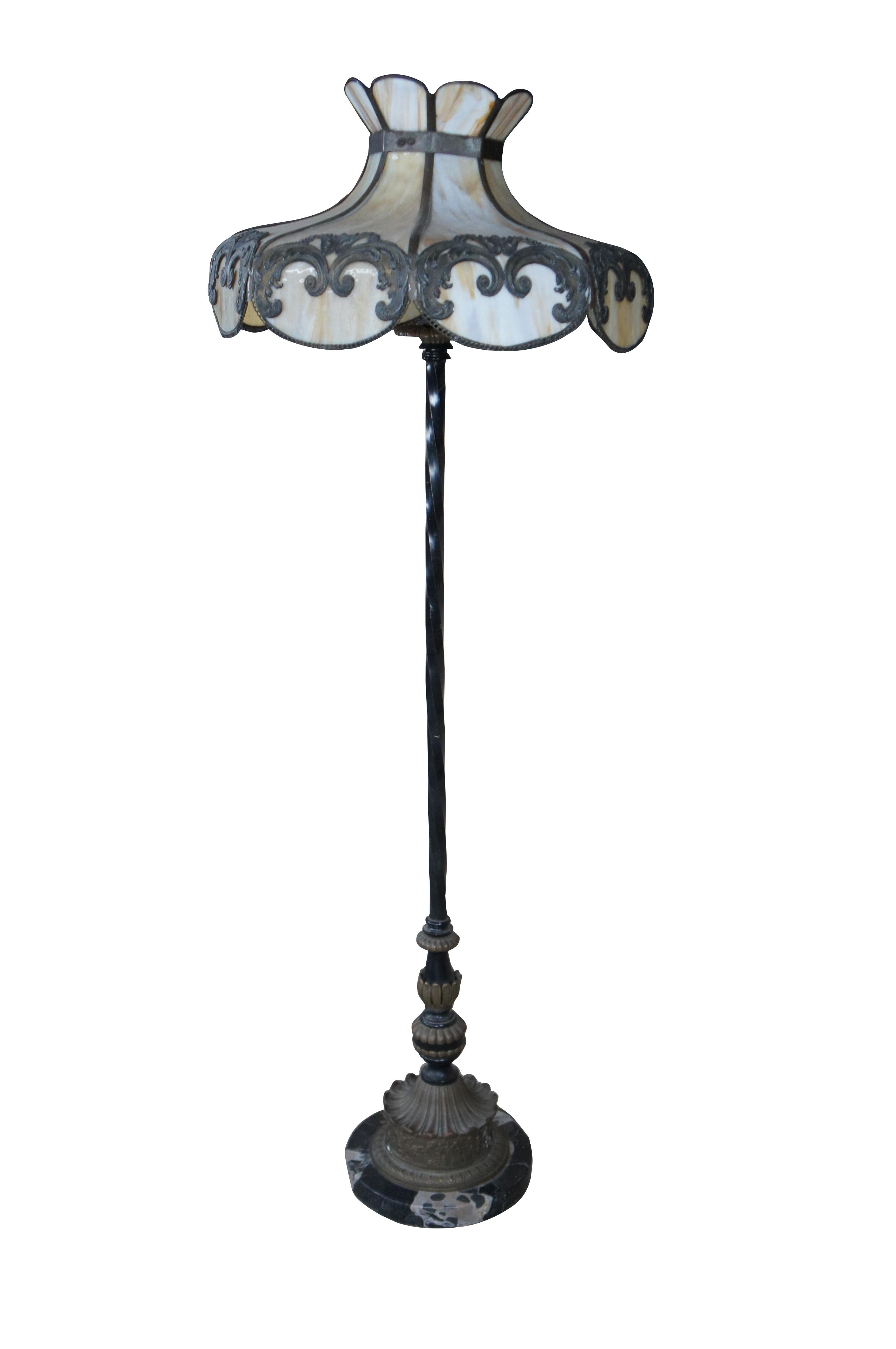 Antique Wrought Iron Marble Slag Glass Tiffany Style Floor Lamp 66