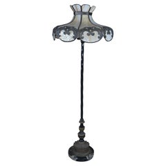 Antique Wrought Iron Marble Slag Glass Tiffany Style Floor Lamp 66"