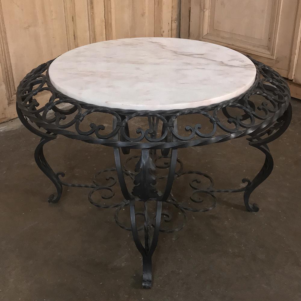 wrought iron end table with marble top