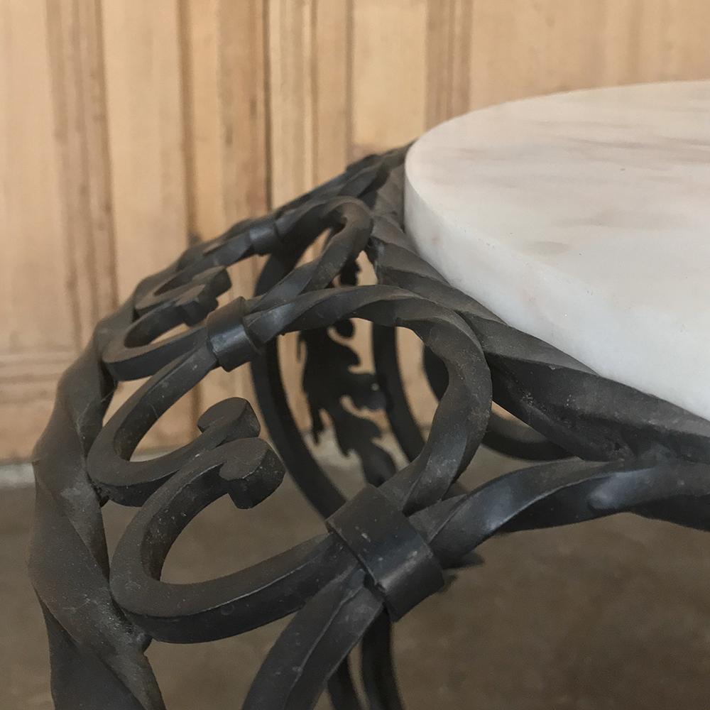 Mid-Century French Wrought Iron Marble-Top Coffee Table In Good Condition In Dallas, TX