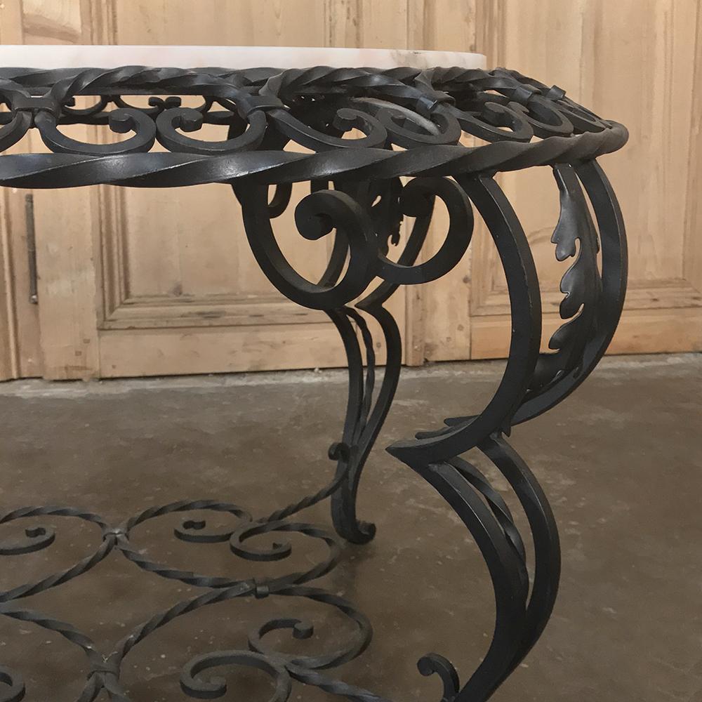 20th Century Mid-Century French Wrought Iron Marble-Top Coffee Table