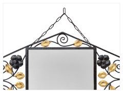 Antique Wrought Iron Mirror, Gilt Foliages, Art Deco, circa 1935