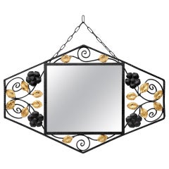 Vintage Wrought Iron Mirror, Gilt Foliages, Art Deco, circa 1935