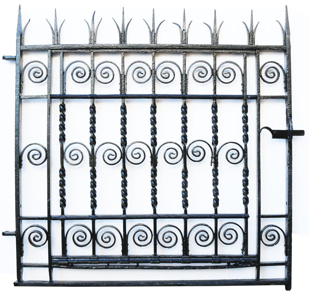 This impressive pedestrian gate has been shot blasted, primed and finished in black gloss.

Fitted with a working latch and hinges.

A rare cast and wrought iron 18th century side gate, circa 1787.

Removed from a Wesleyan chapel in the early