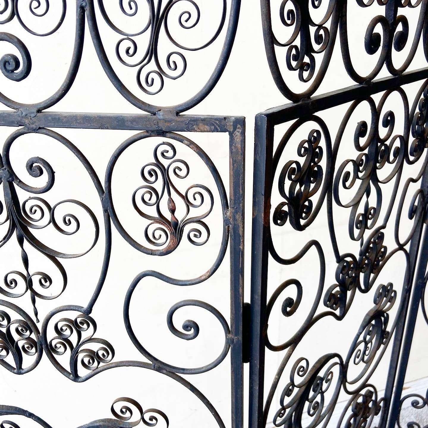 Antique Wrought Iron Room Divider - 4 Panels In Good Condition In Delray Beach, FL