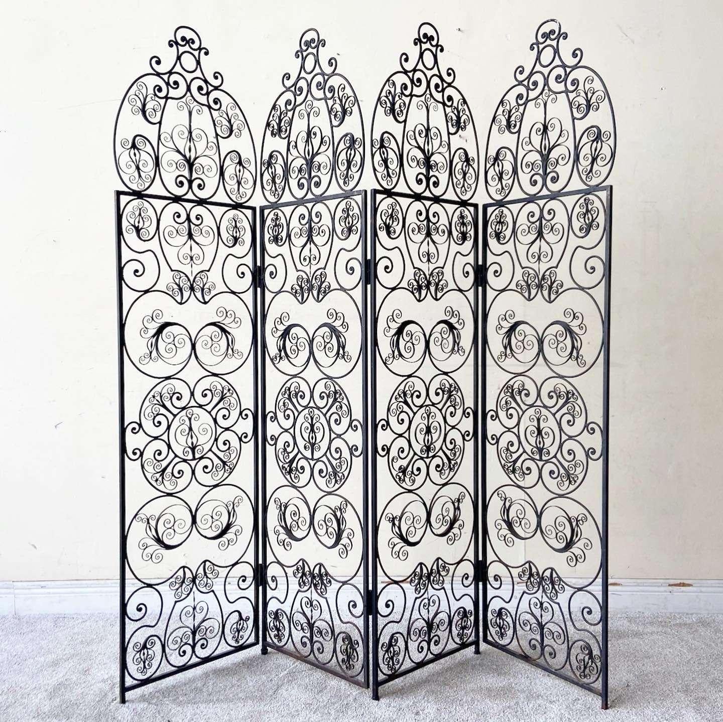 20th Century Antique Wrought Iron Room Divider - 4 Panels