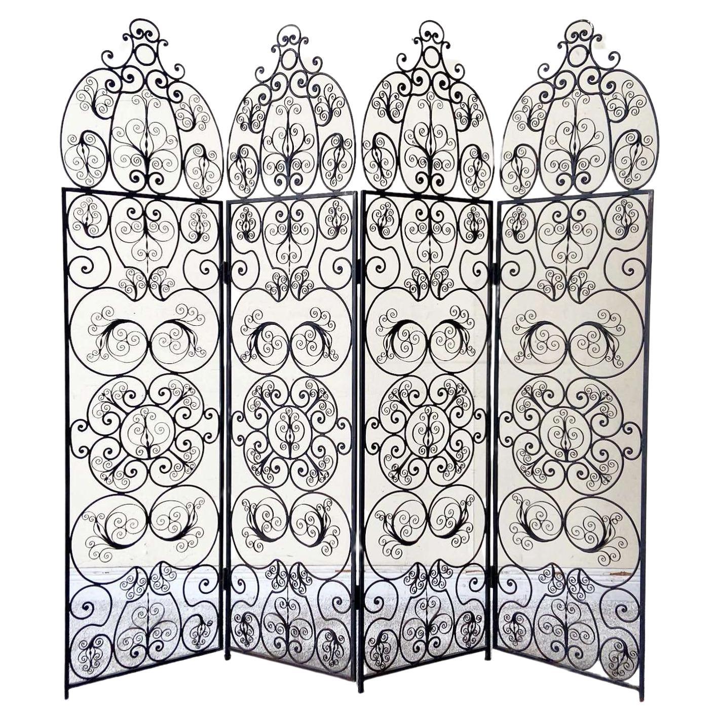 Antique Wrought Iron Room Divider - 4 Panels
