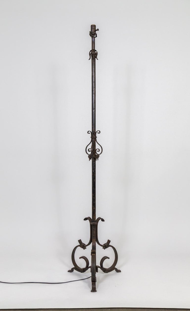 Antique Wrought Iron Scroll Floor Lamp For Sale at 1stDibs
