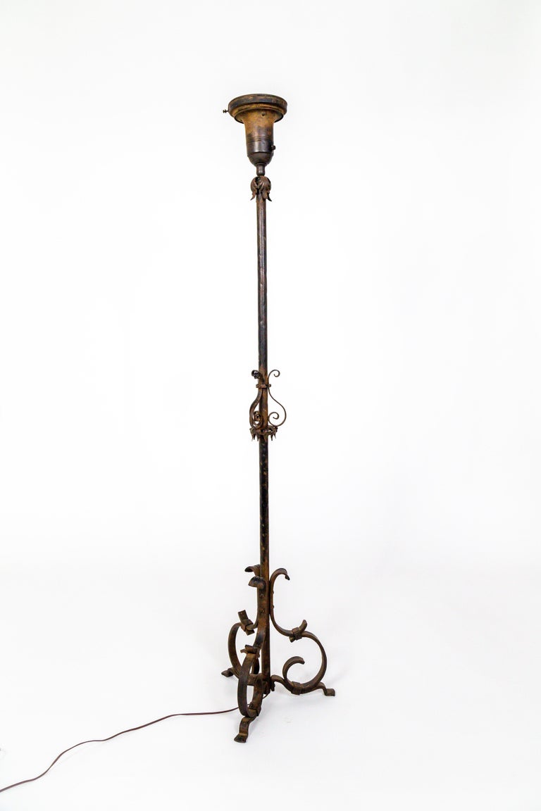 Antique Wrought Iron Scroll Floor Lamp For Sale at 1stdibs