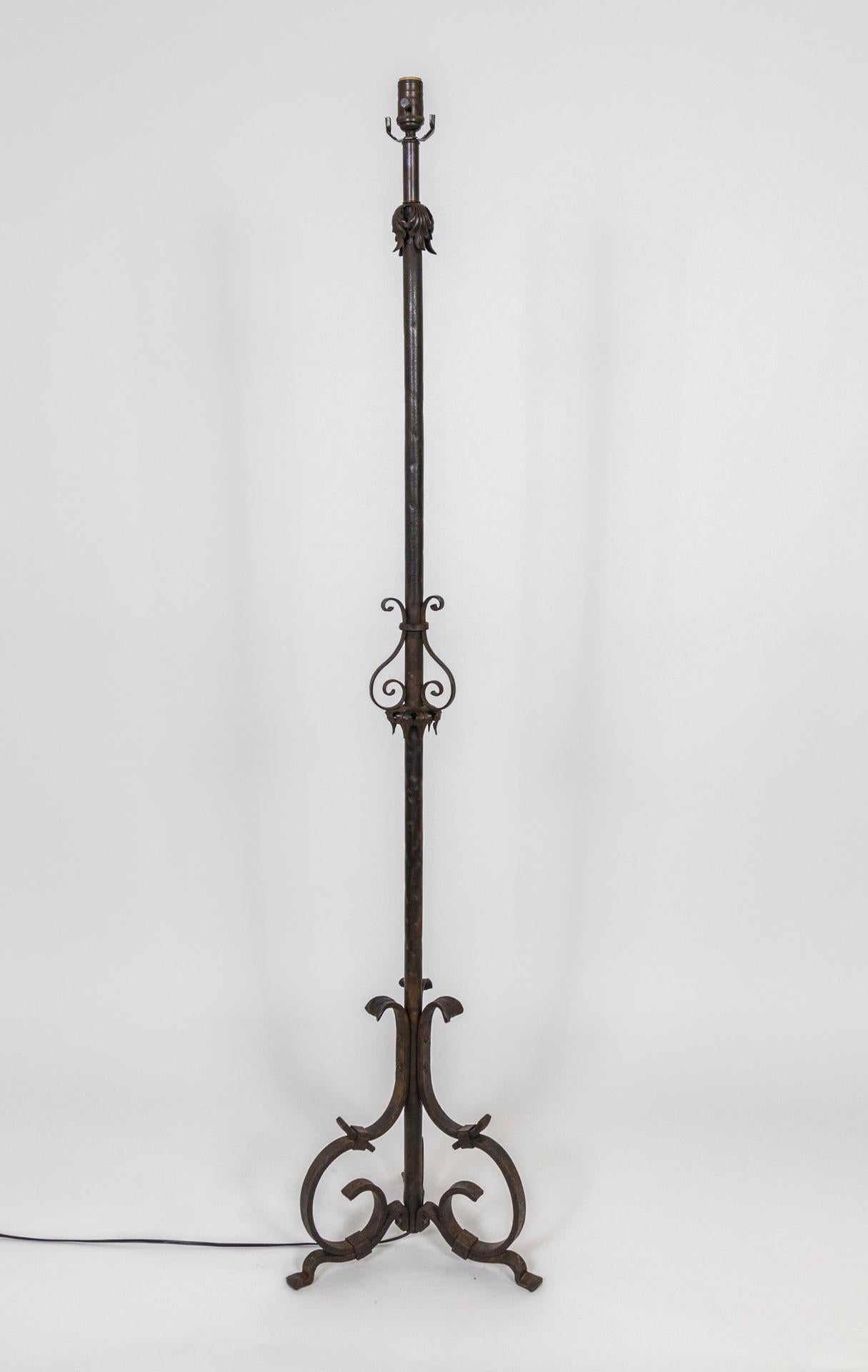French Antique Wrought Iron Scroll Floor Lamp For Sale