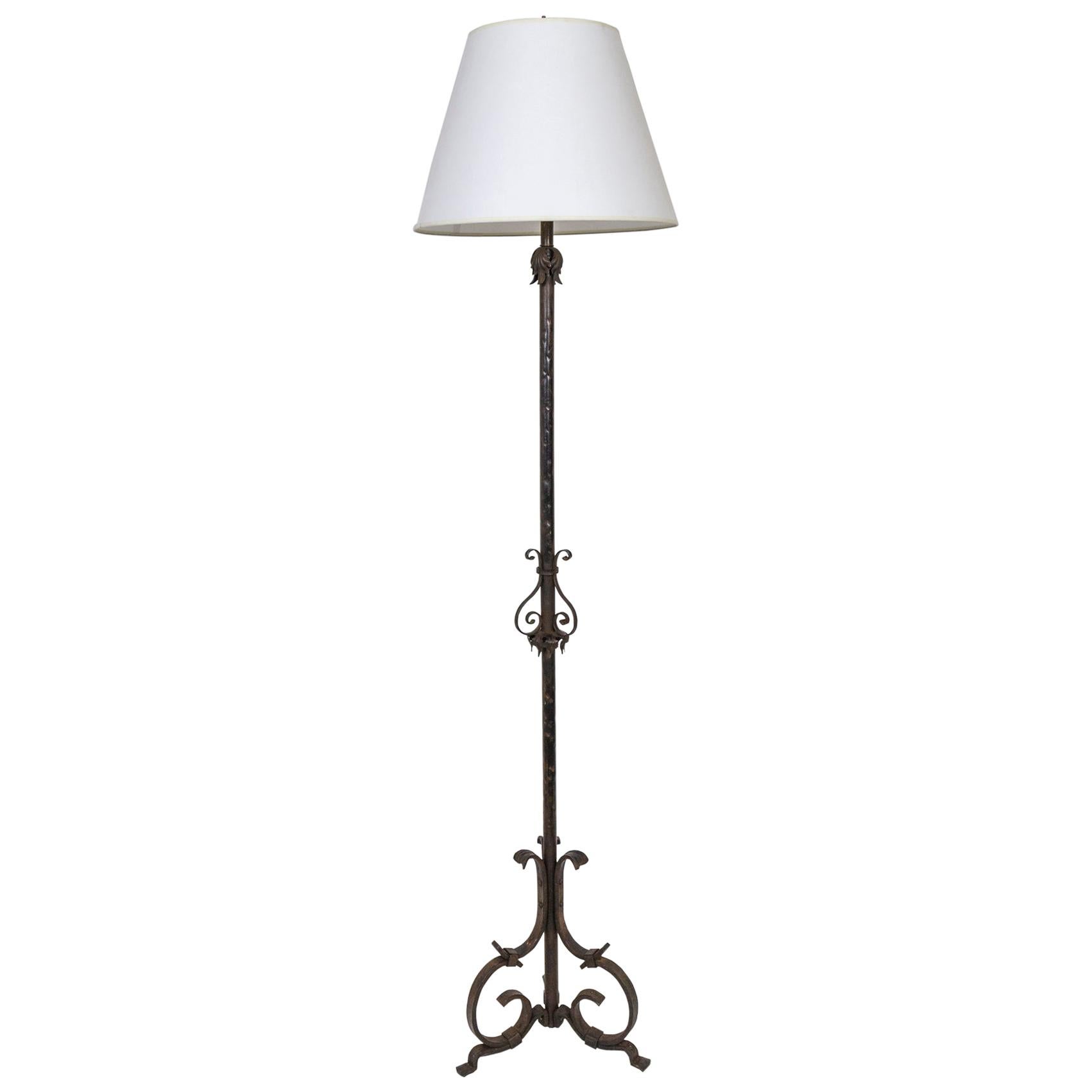 Antique Wrought Iron Scroll Floor Lamp For Sale