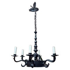 Antique Wrought Iron Six-Arm Chandelier