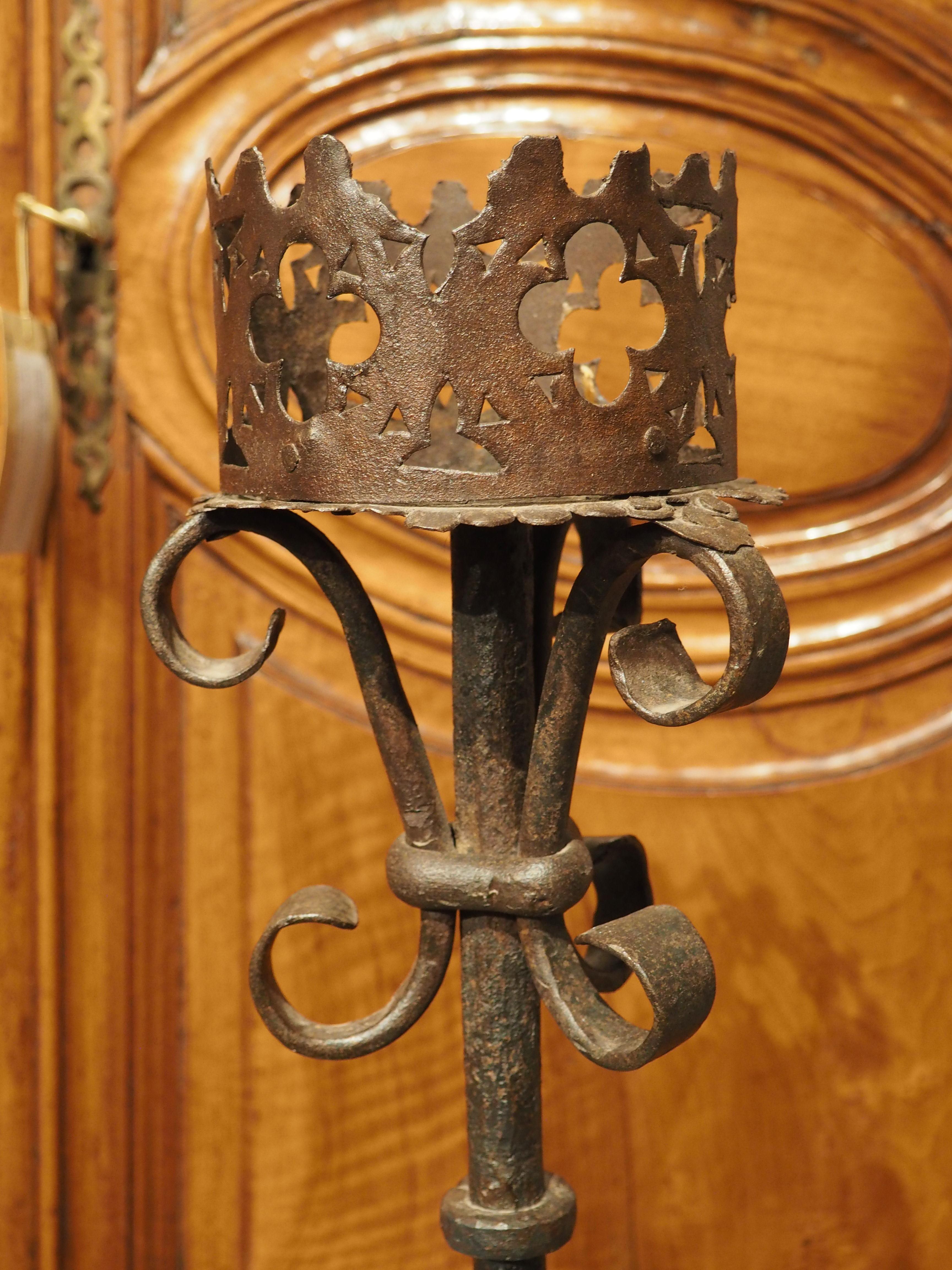 Renaissance Antique Wrought Iron Spanish Candle Holder, Circa 1600