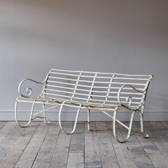 Antique Wrought Iron Strap Work Garden Bench
