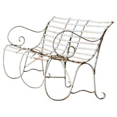 Antique Wrought Iron Strap Work Garden Bench