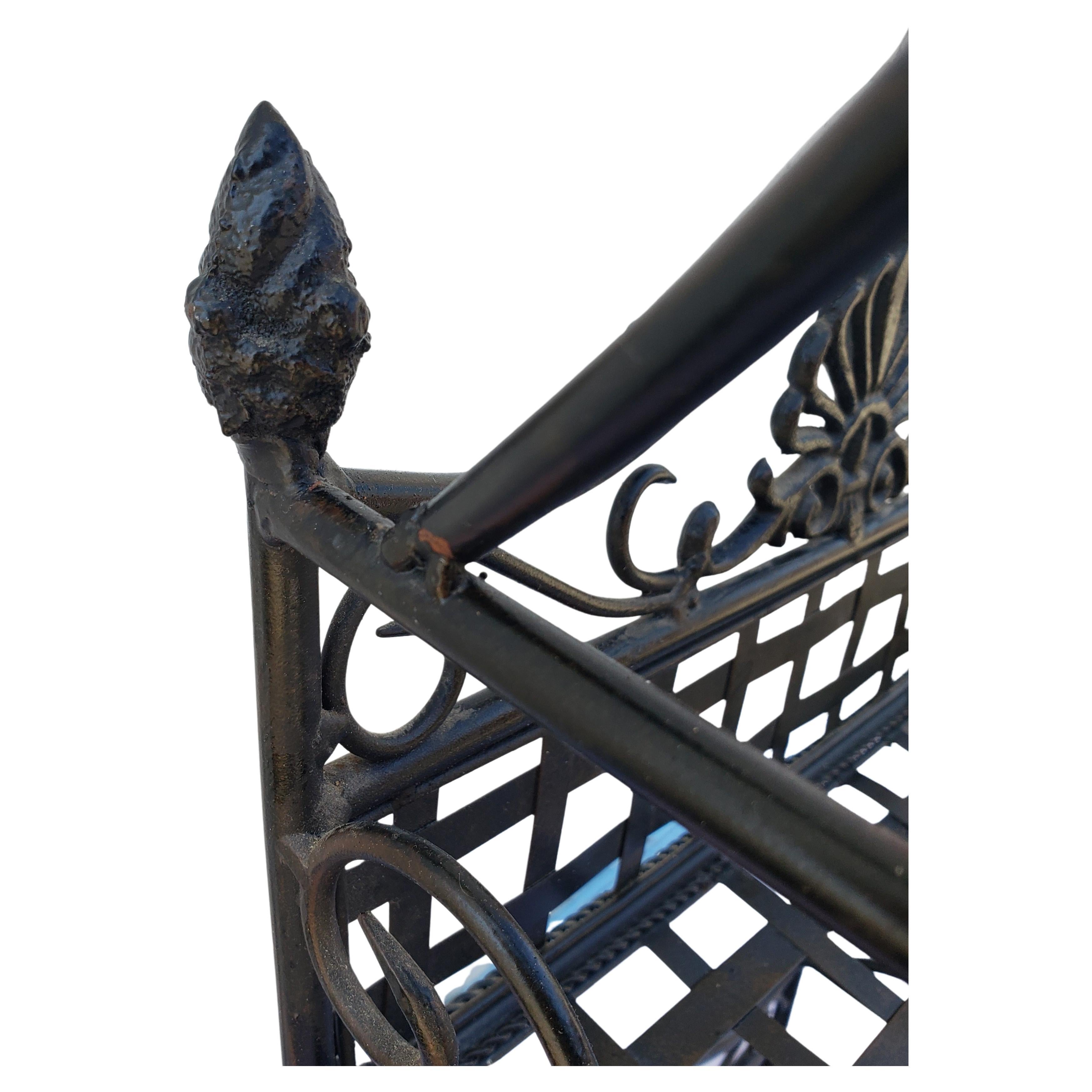 Metalwork Antique Wrought Iron Two Tier Standing Basket For Sale