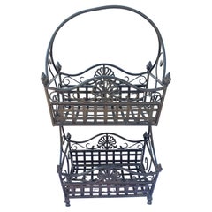Antique Wrought Iron Two Tier Standing Basket