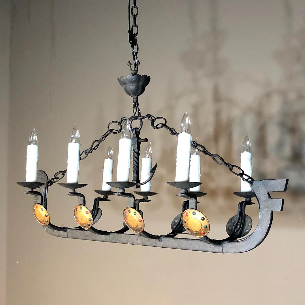 Rustic Antique Wrought Iron Viking Chandelier