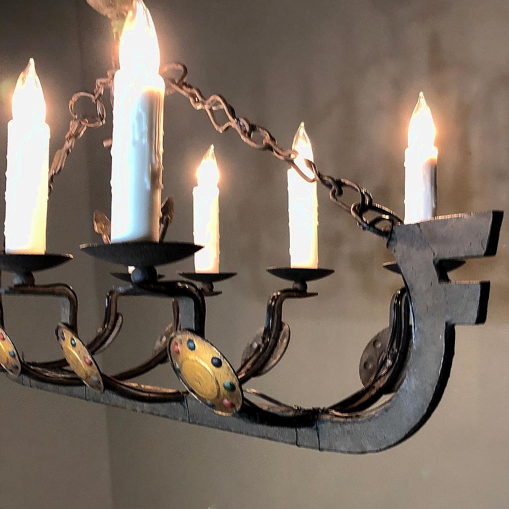 Hand-Crafted Antique Wrought Iron Viking Chandelier