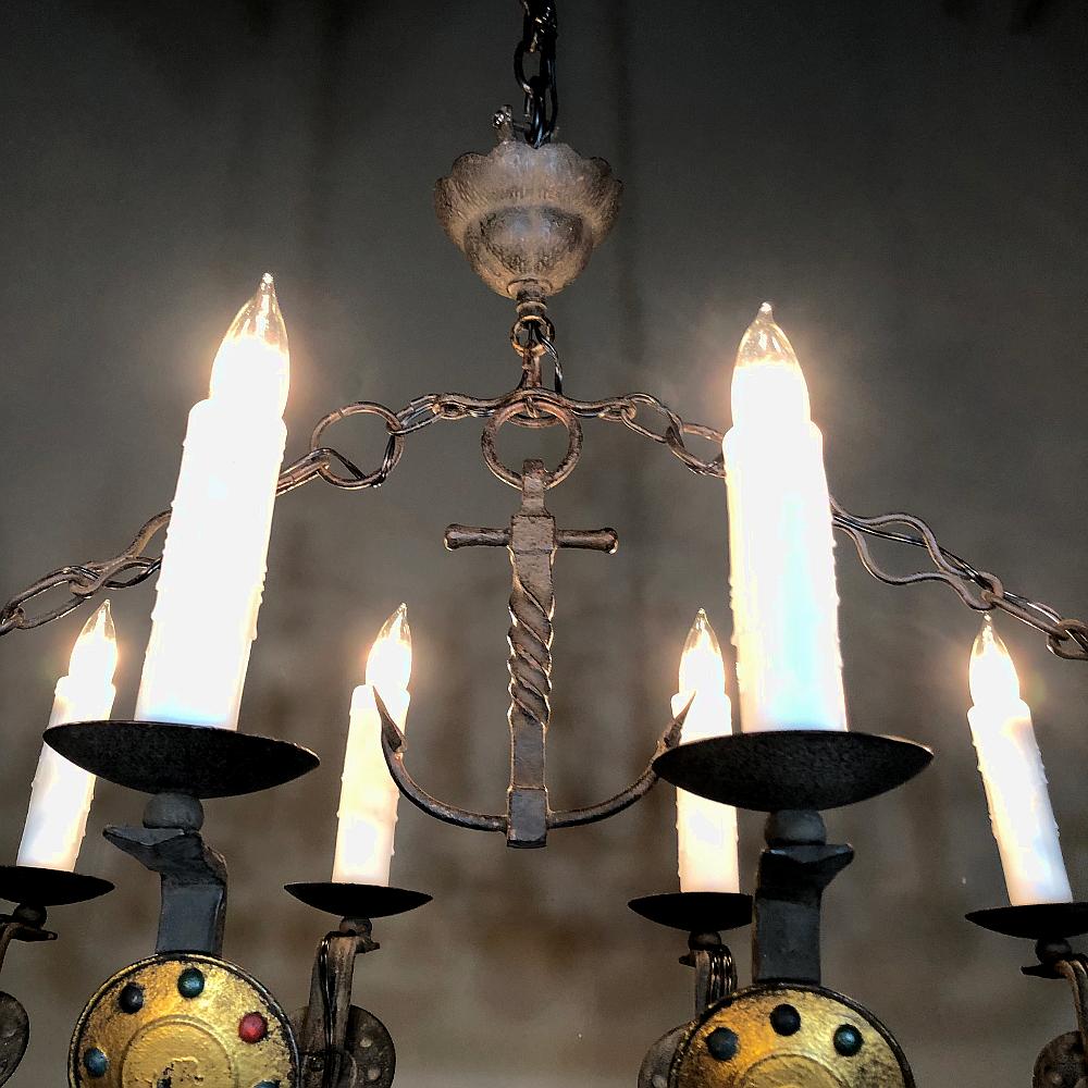 Antique Wrought Iron Viking Chandelier In Good Condition In Dallas, TX