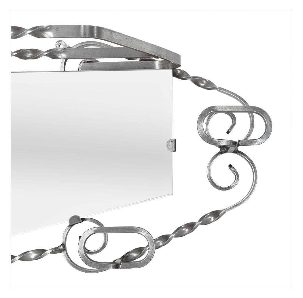 Antique Porte-manteau mural en fer forgé avec Mirror, 1950s, France Bon état - En vente à Paris, FR