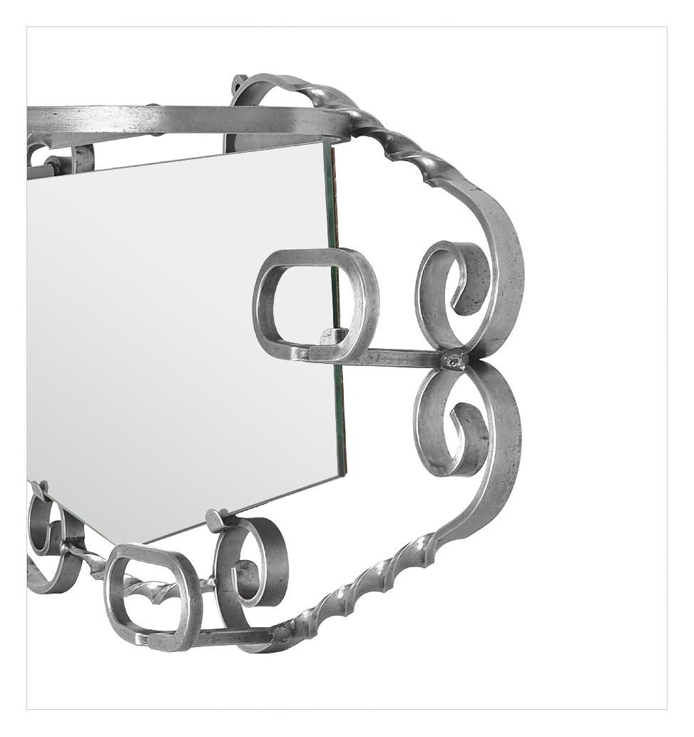 Miroir Antique Porte-manteau mural en fer forgé avec Mirror, 1950s, France en vente