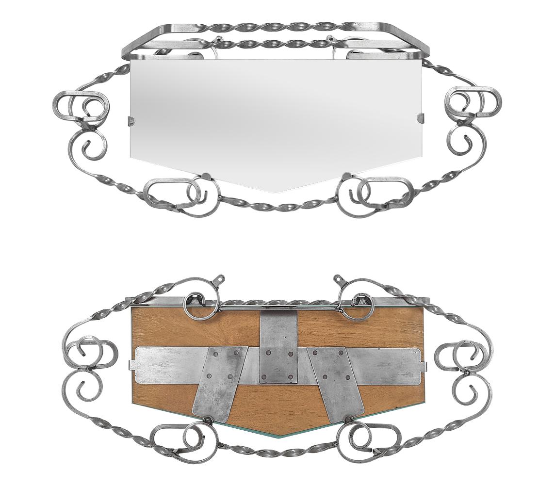 Antique Porte-manteau mural en fer forgé avec Mirror, 1950s, France en vente 2