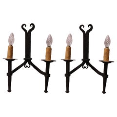 Antique Wrought Iron Wall Lights / Sconces 1900 Spanish Style Arts 
Crafts