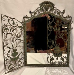 Antique Wrought Iron "Window" Mirror for Wall or Tabletop, circa 1900
