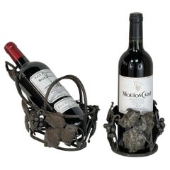 Antique Wrought Iron Wine Cradle & Bottle Holder Set