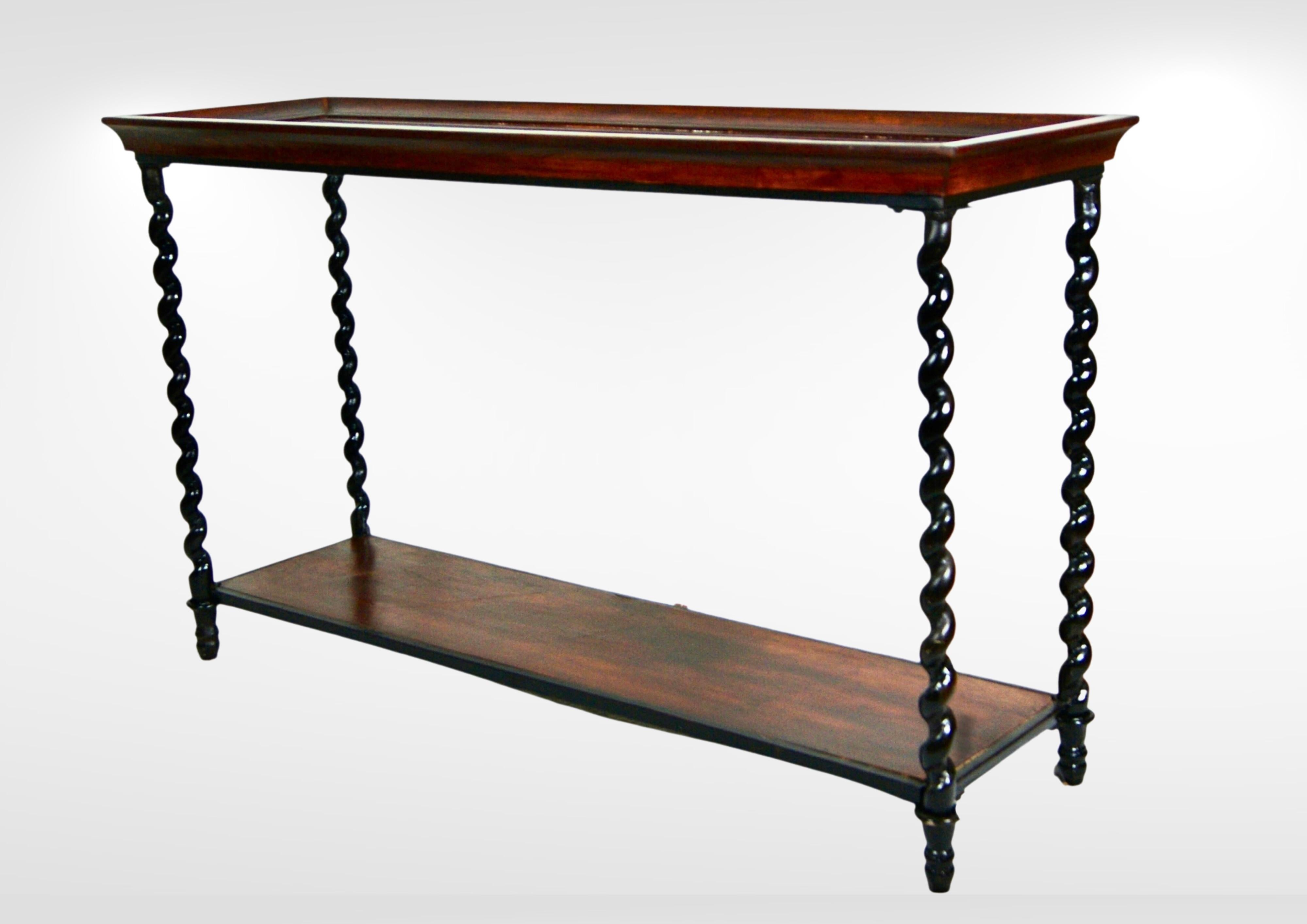 Late Victorian Antique Wrought Iron Wood & Glass Rectangular Console Table Hallway Decor