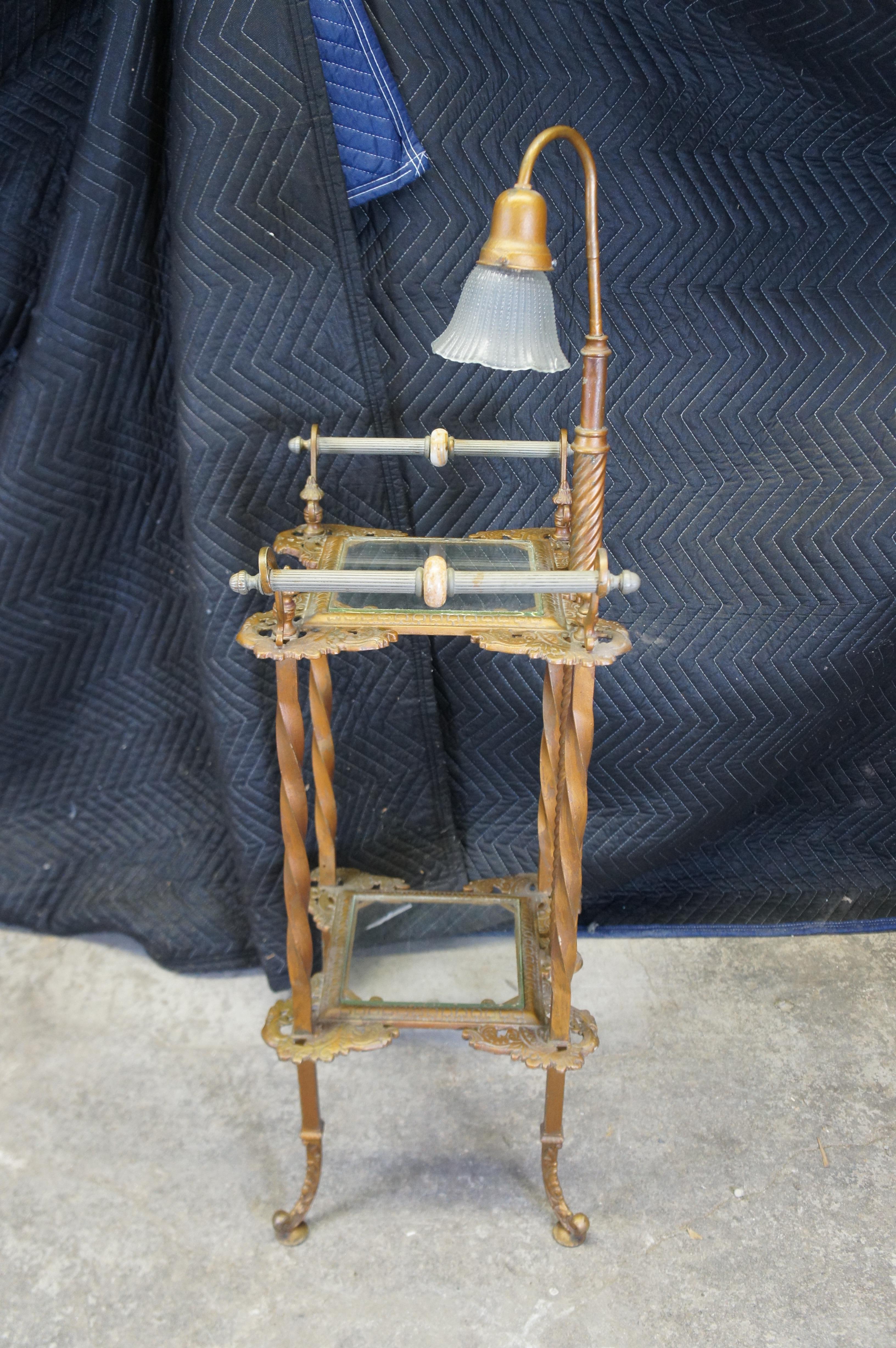 Antique Wrought Tiered Iron Parlor Organ Floor Lamp Table Telephone Stand 46
