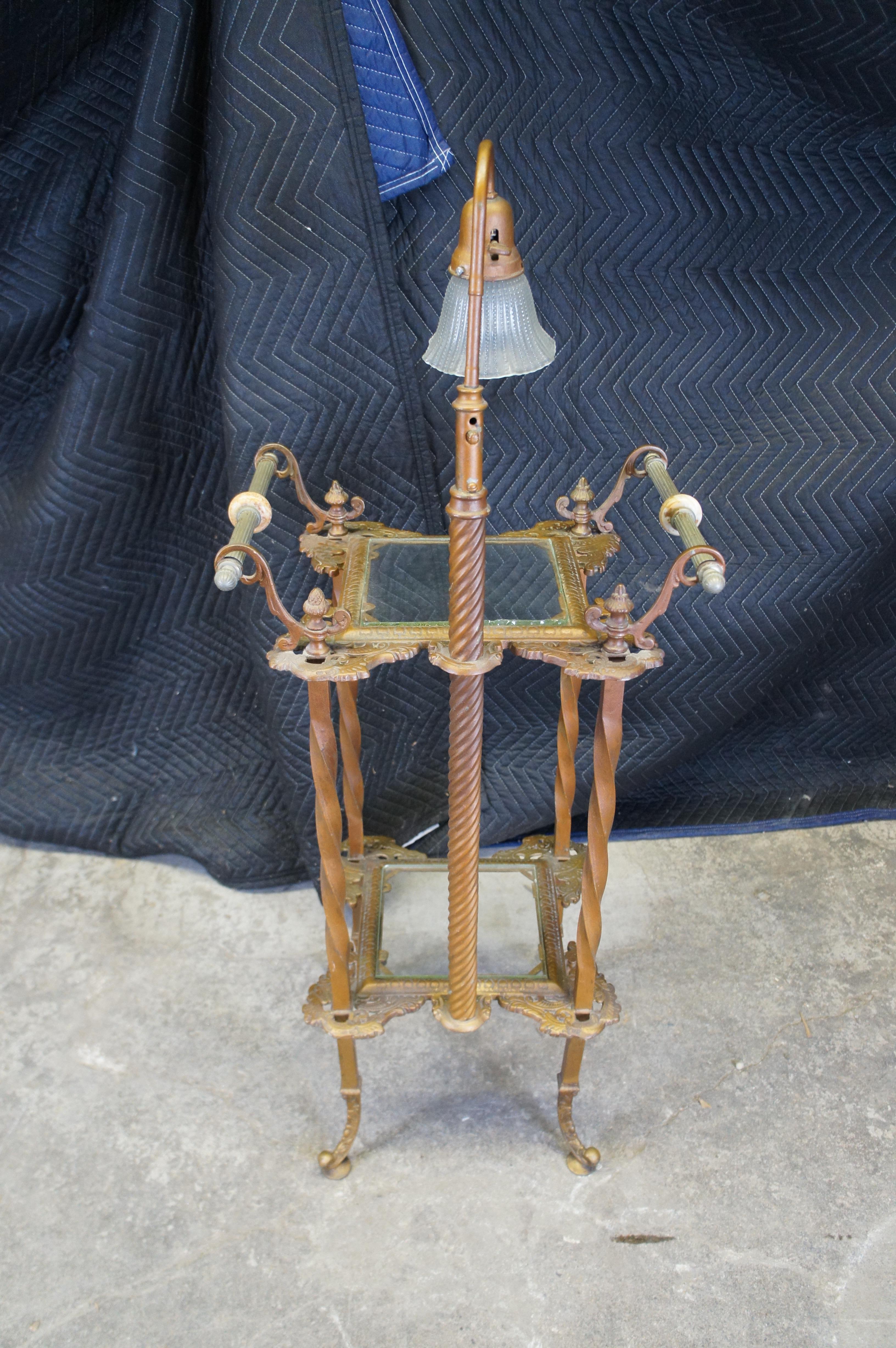 Antique Wrought Tiered Iron Parlor Organ Floor Lamp Table Telephone Stand 46