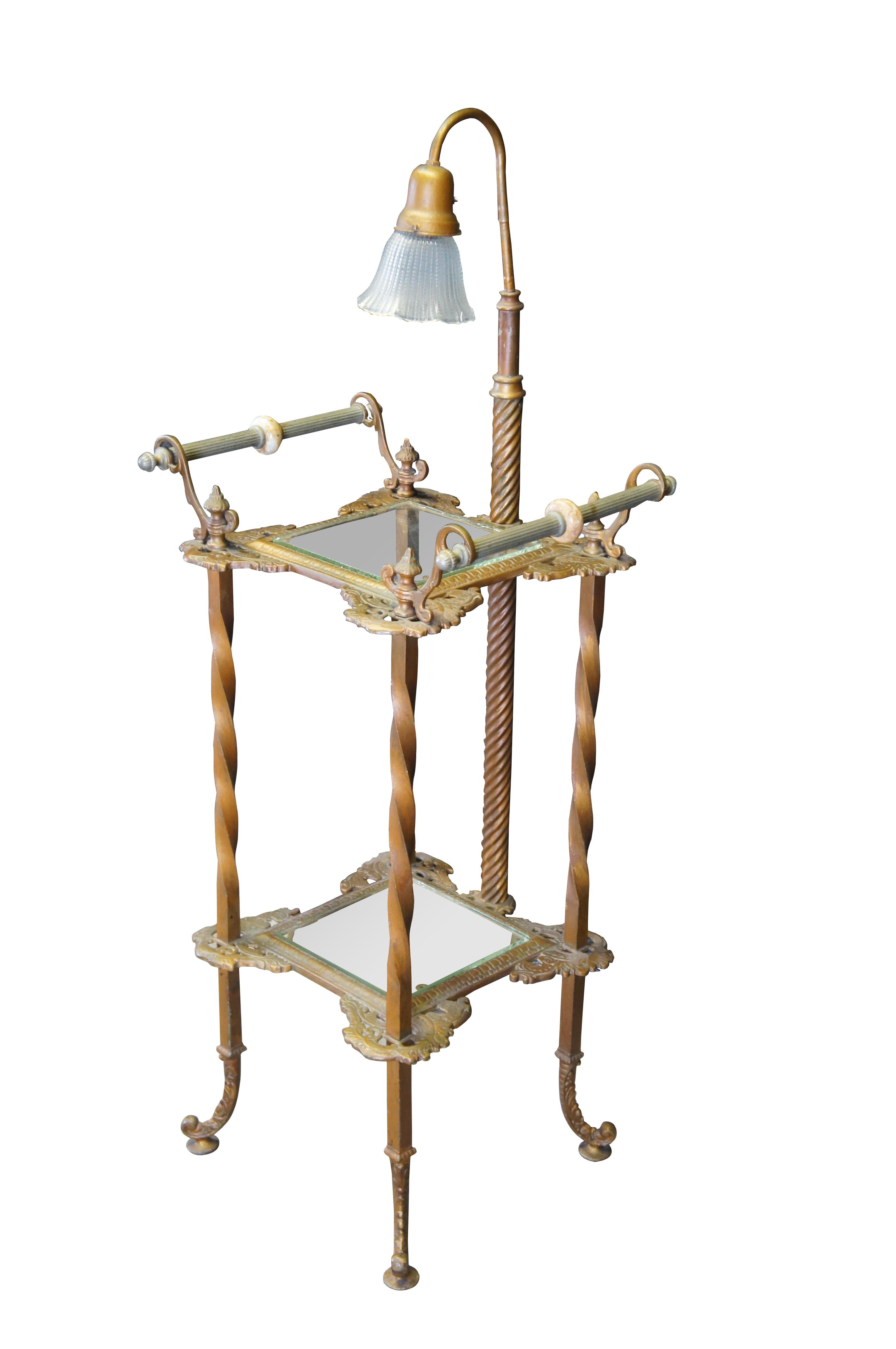 Art Nouveau Antique Wrought Tiered Iron Parlor Organ Floor Lamp Table Telephone Stand 46