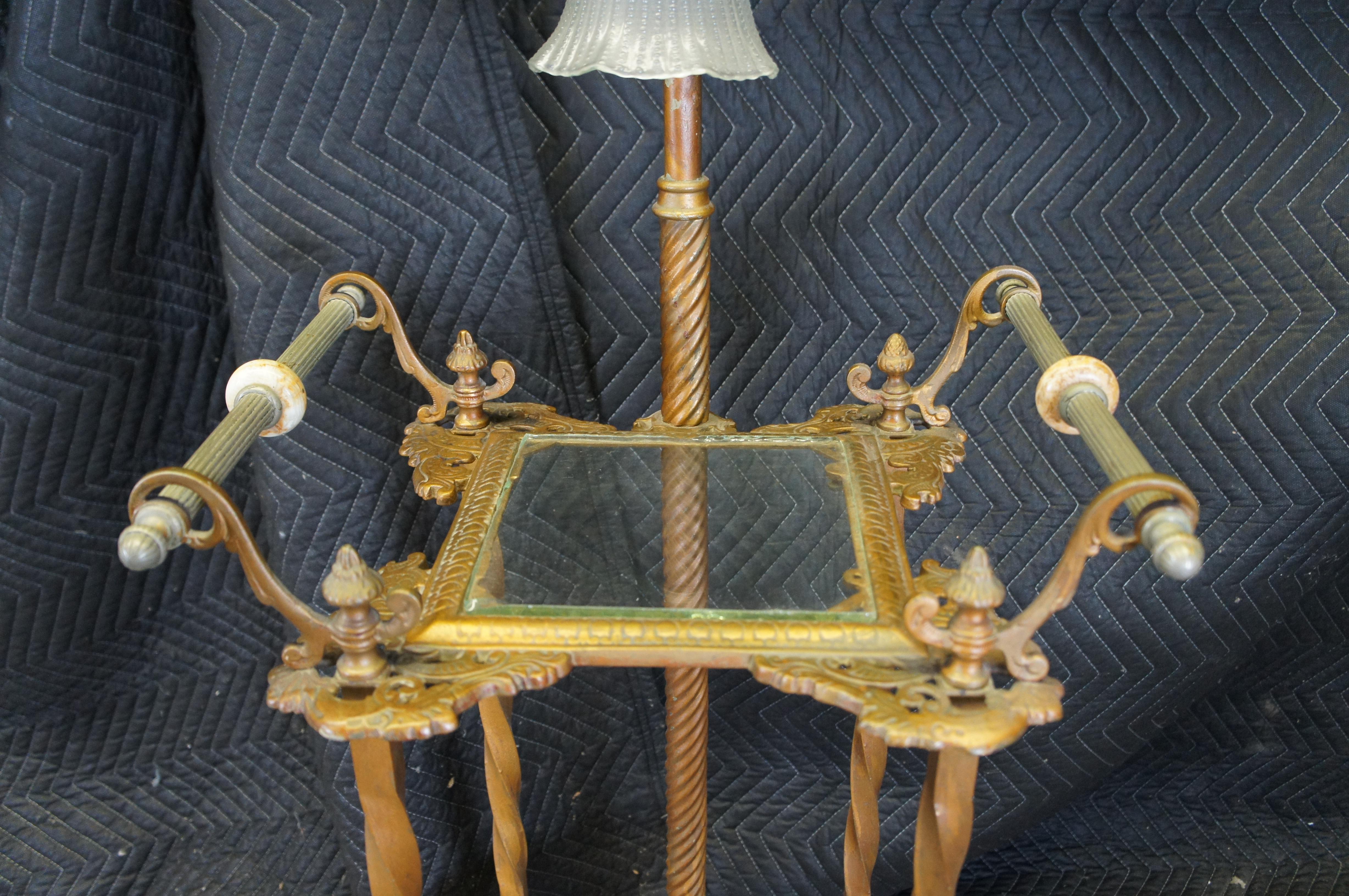 Antique Wrought Tiered Iron Parlor Organ Floor Lamp Table Telephone Stand 46