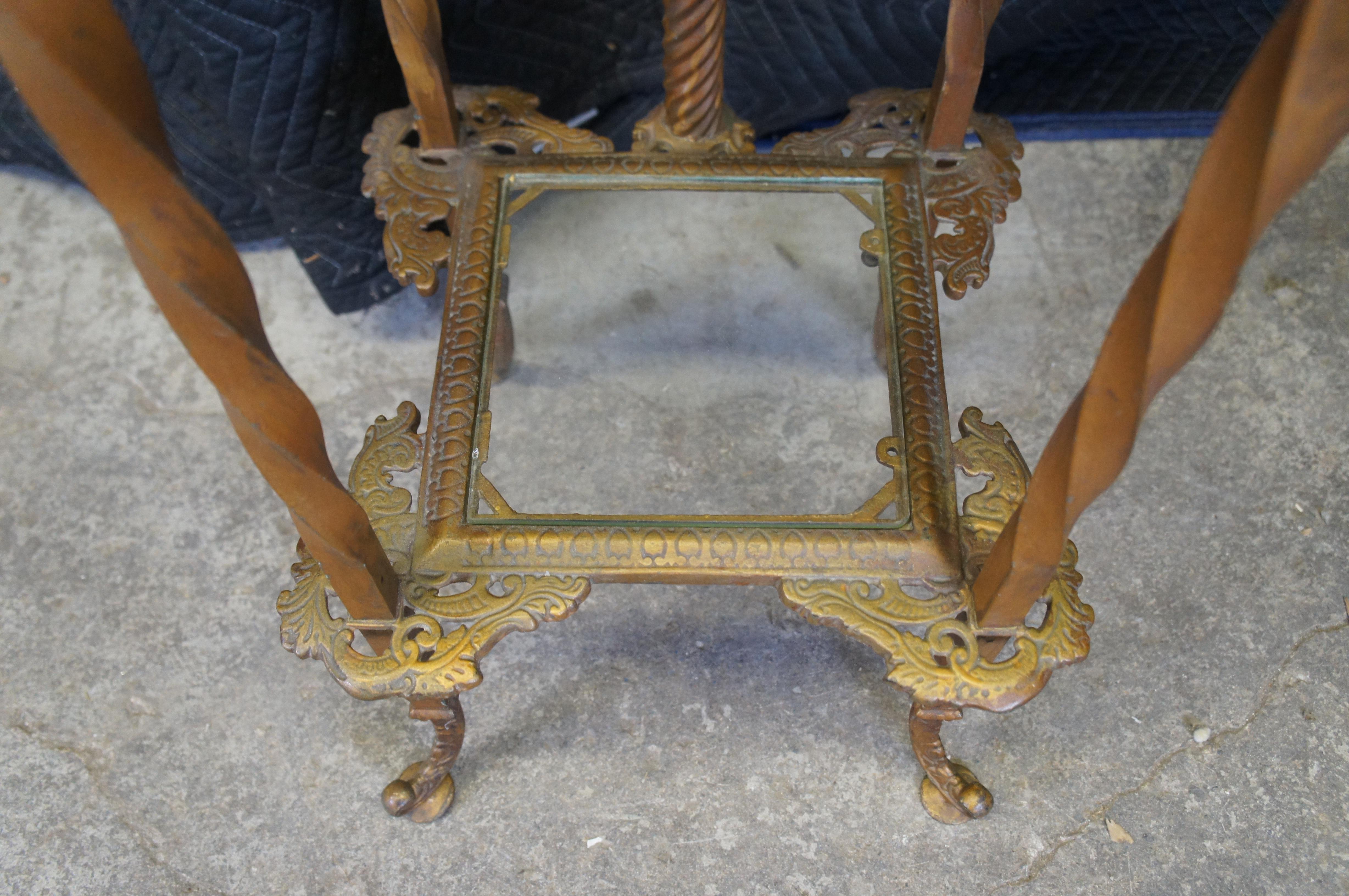 20th Century Antique Wrought Tiered Iron Parlor Organ Floor Lamp Table Telephone Stand 46