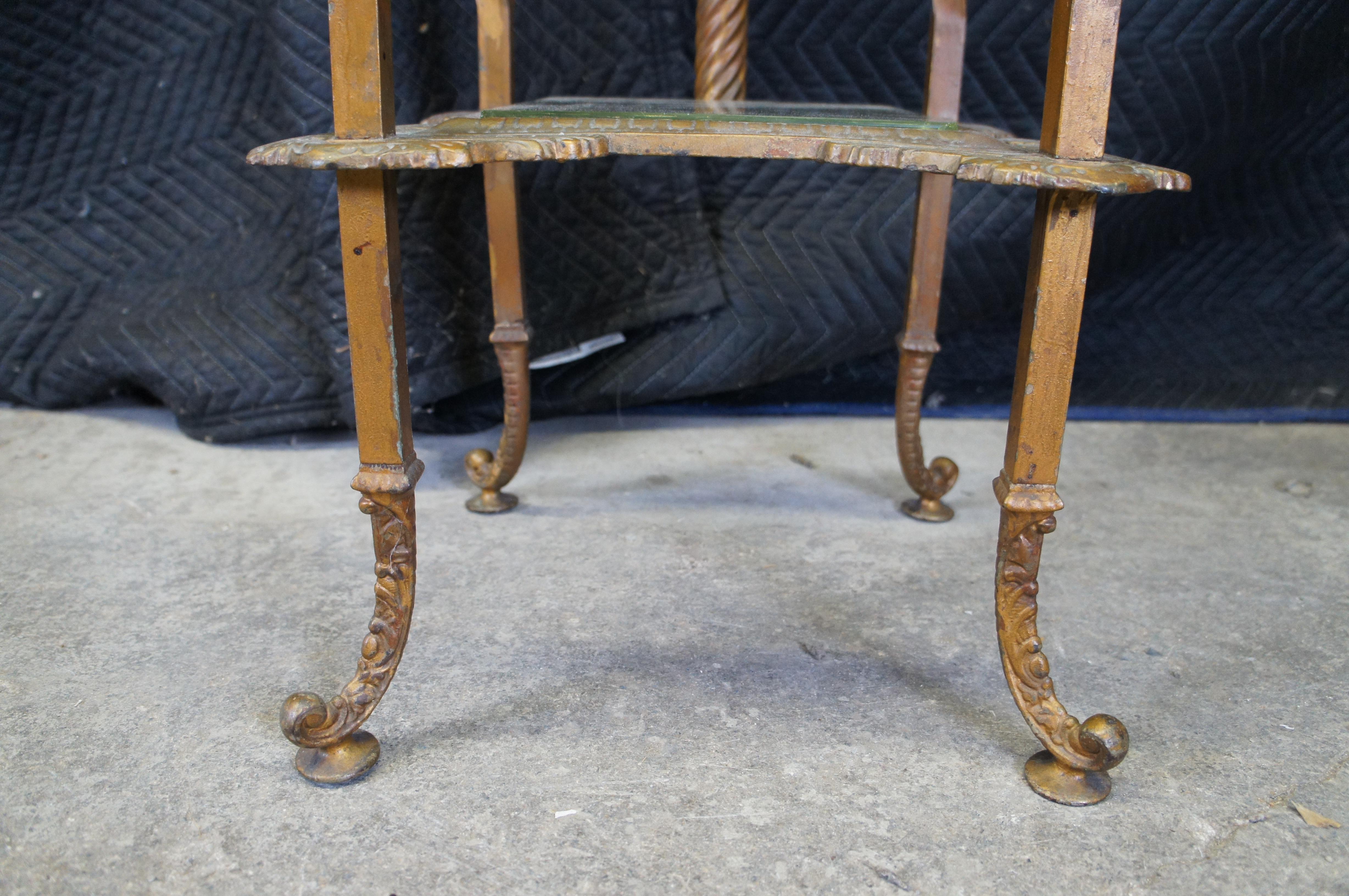 Glass Antique Wrought Tiered Iron Parlor Organ Floor Lamp Table Telephone Stand 46