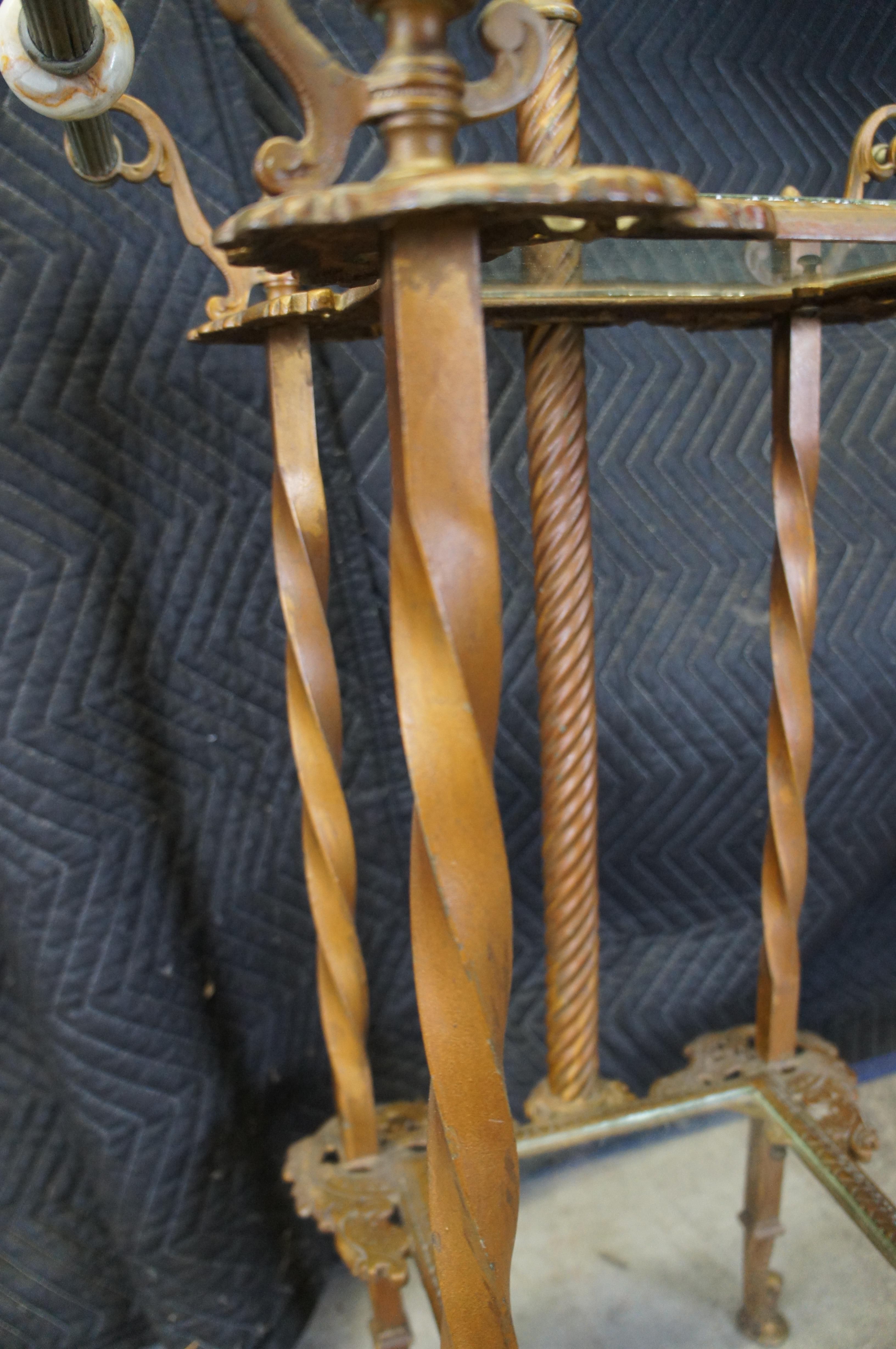 Antique Wrought Tiered Iron Parlor Organ Floor Lamp Table Telephone Stand 46