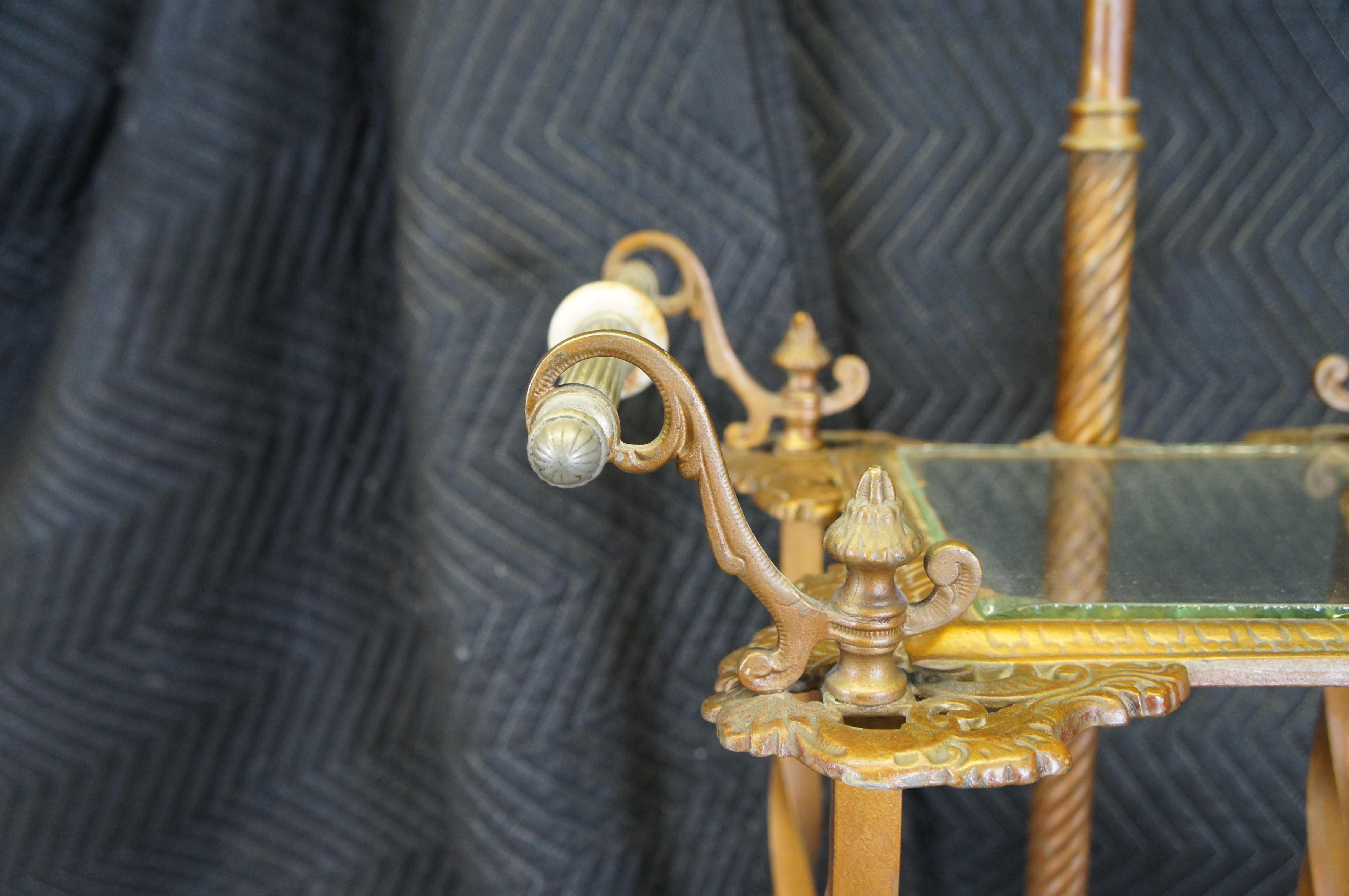 Antique Wrought Tiered Iron Parlor Organ Floor Lamp Table Telephone Stand 46