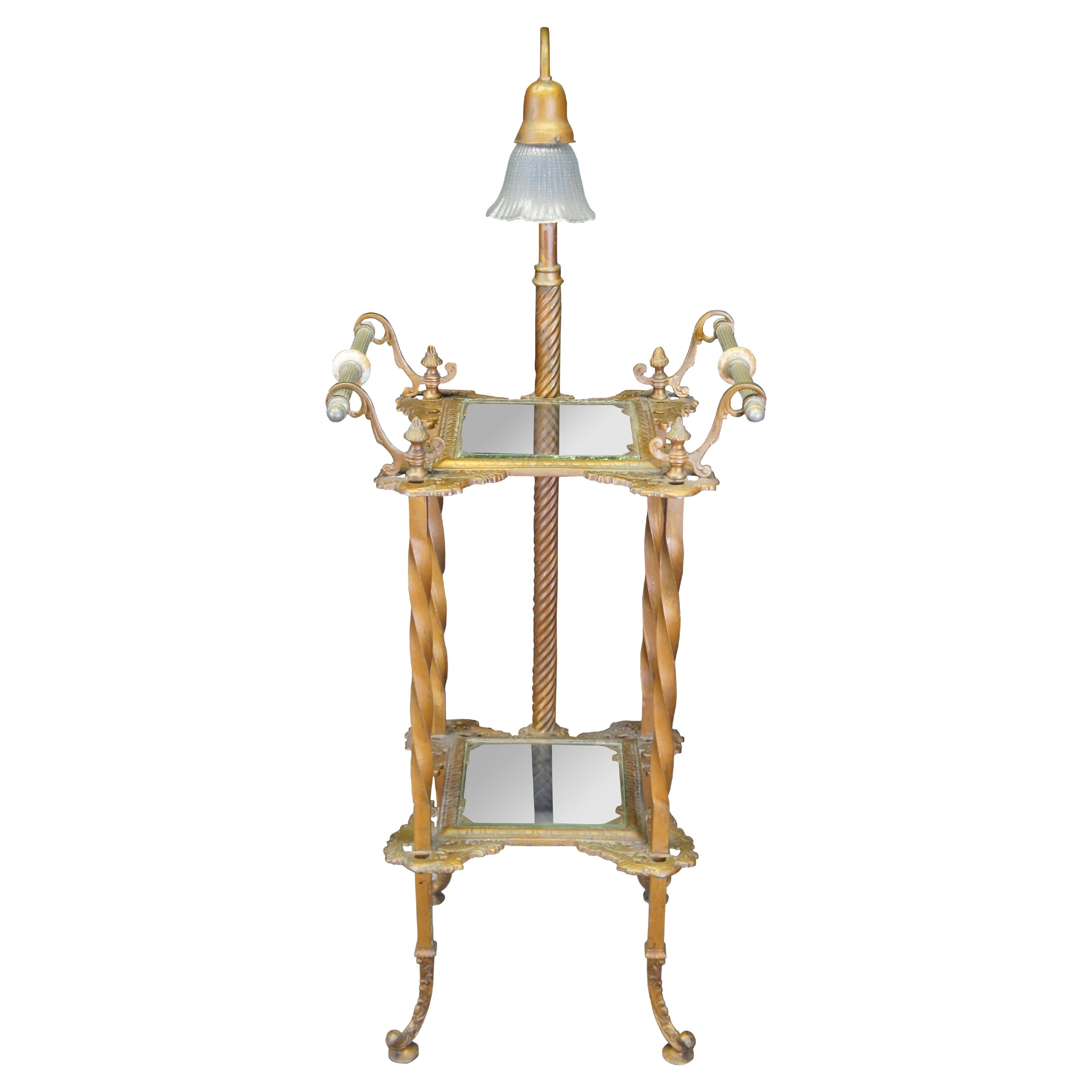 Antiguo Órgano de Salón de Hierro Forjado Lámpara de Pie Mesa Soporte para Teléfono 46".