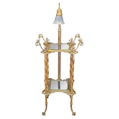 Antico organo da salotto in ferro battuto, lampada da terra, supporto per telefono, 46".