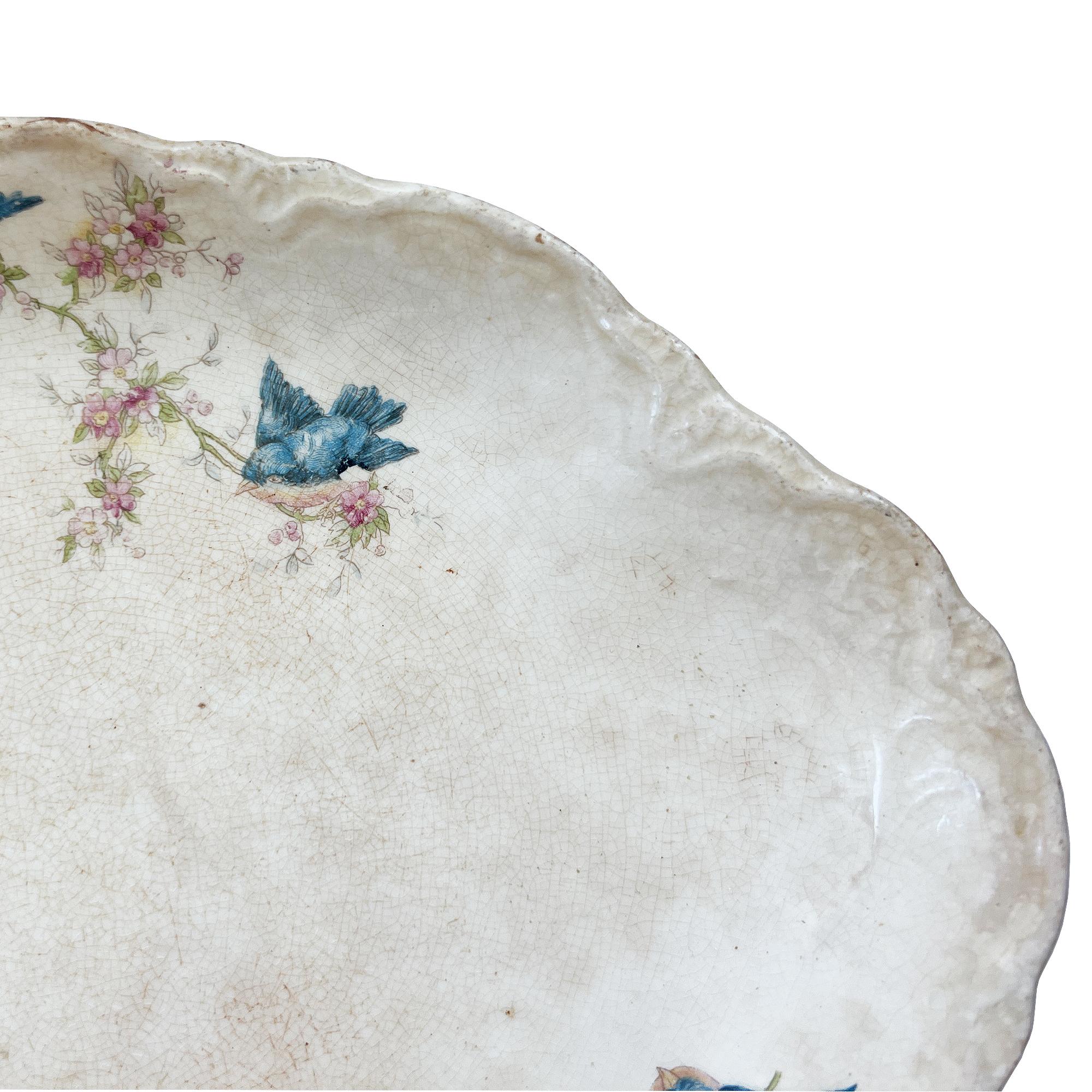 Antique W.S. George “Radisson” Bluebird Ironstone Platter, Early 20th Century In Good Condition For Sale In Oklahoma City, OK