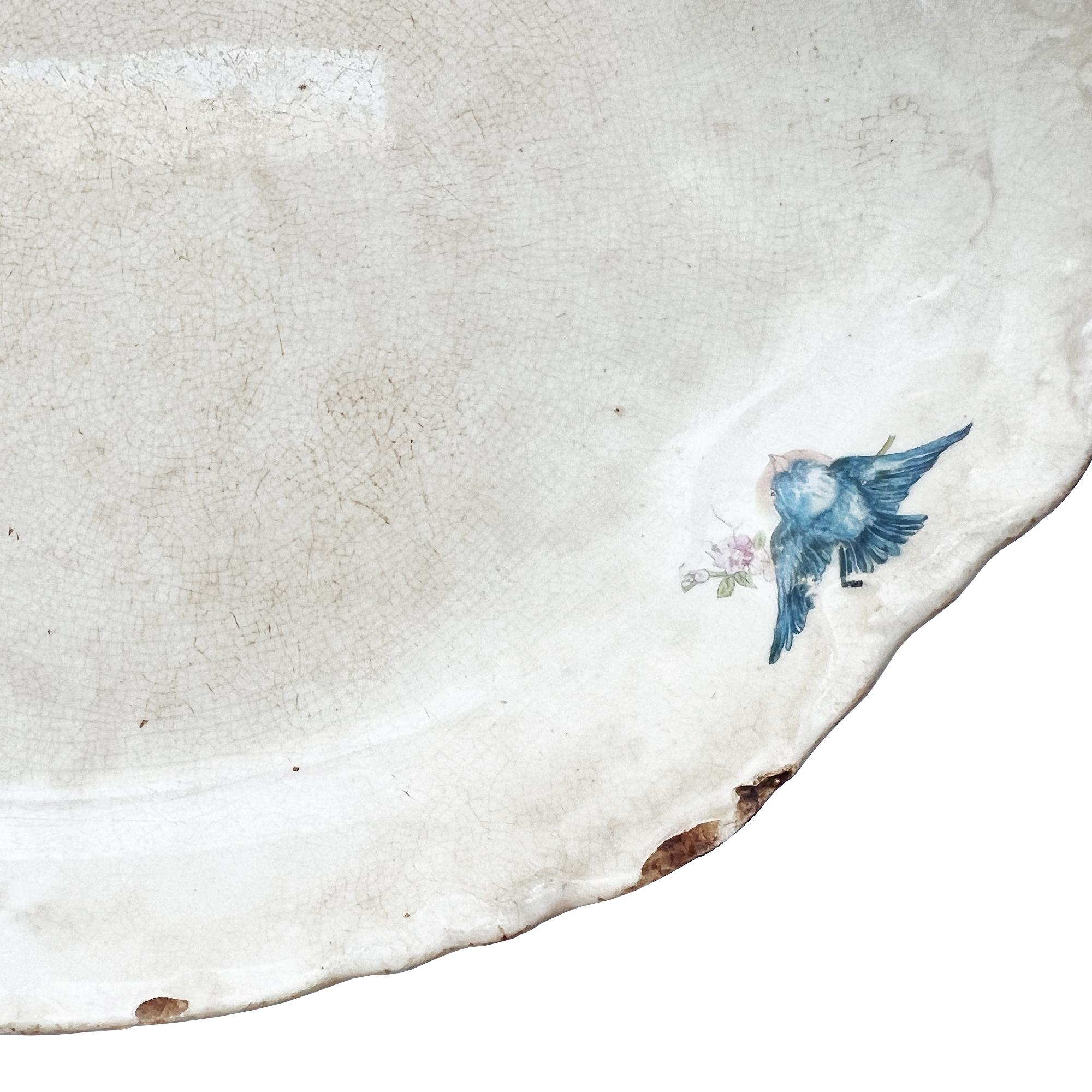 Ceramic Antique W.S. George “Radisson” Bluebird Ironstone Platter, Early 20th Century For Sale