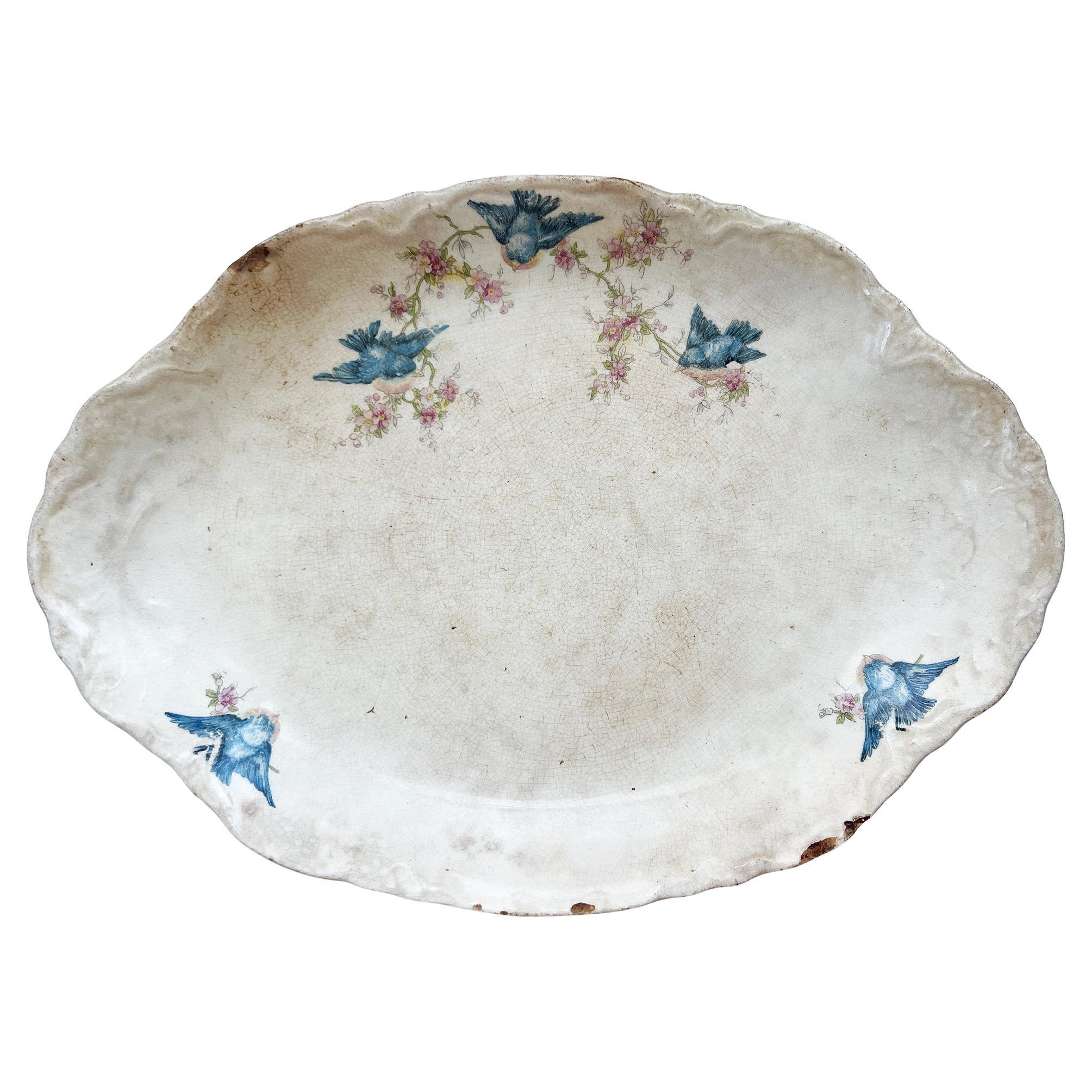 Antique W.S. George “Radisson” Bluebird Ironstone Platter, Early 20th Century For Sale